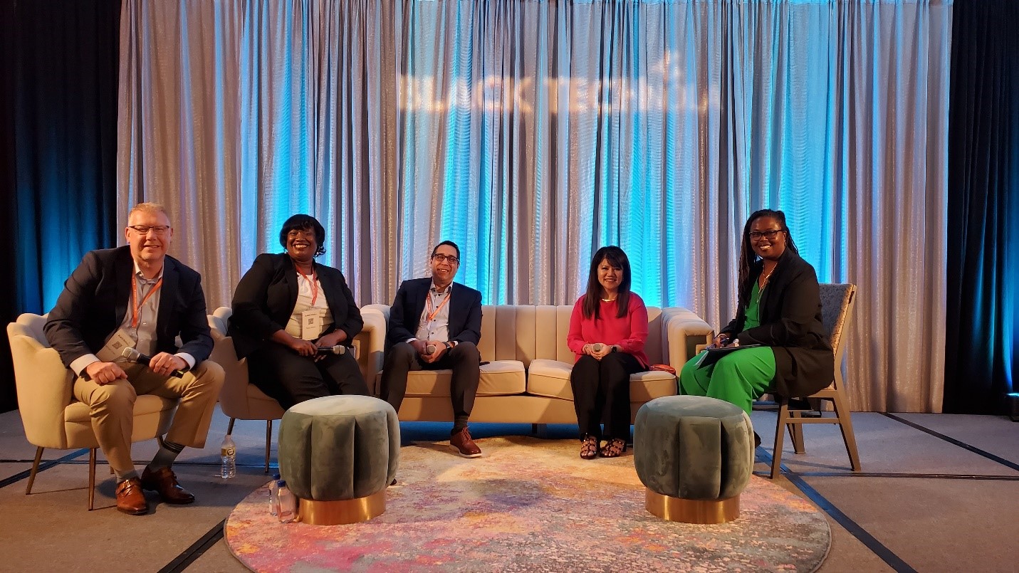 L-R: Michael Cross, vice president, innovation; Taiwan Brown, vice president, diversity and workforce strategies; Michael Rhymes, vice president, innovation; Ann Delenela, vice president, information security officer and Michelle Delery, director, customer, employee and communications services.